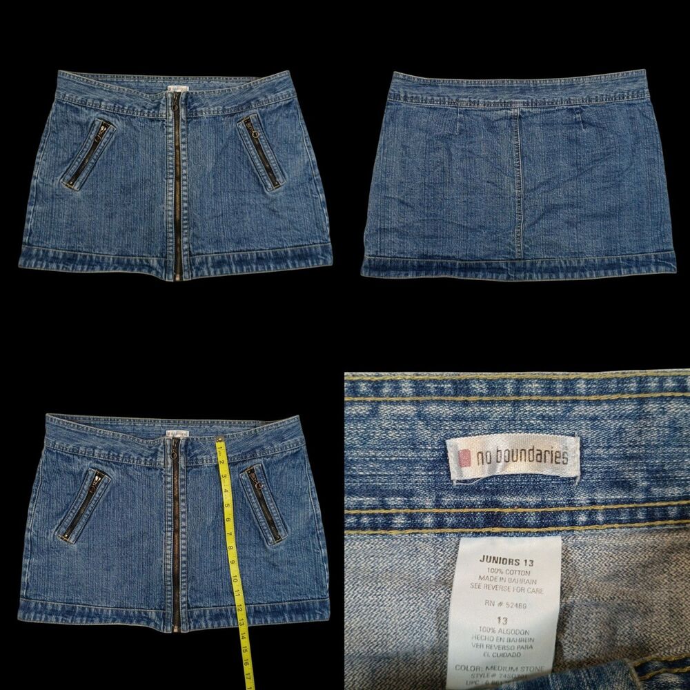 VTG NO BOUNDARIES Sz 11 Junior’s Western Black Wash Denim Mini Skirt Full Zip-Up